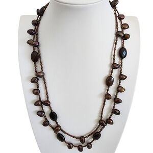 Baroque pearl necklace double strand brown genuine pearls A0385 Q7